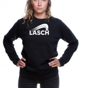Lasch Organic Fairtrade Bio Unisex Sweater front black Lasch Logo 1 Jan Oberlaender